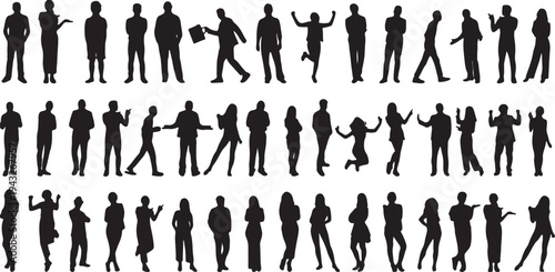 Silhouettes of People in Various Poses and Gestures