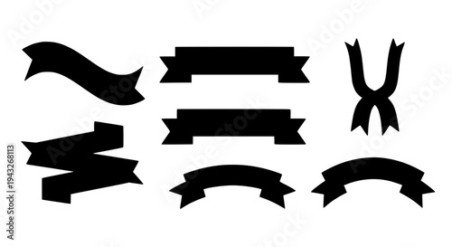 Ribbons set with black streamers and banners, decorative elements, and labels featuring tags, icons, graphics with