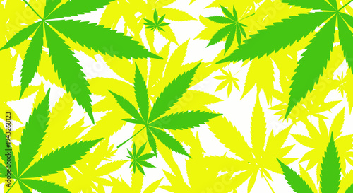 Green and Yellow Cannabis Leaves Pattern Background