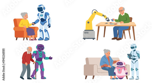 Robots assisting elderly individuals with daily tasks and companionship