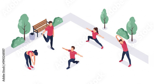 People Exercising Outdoors in Park.