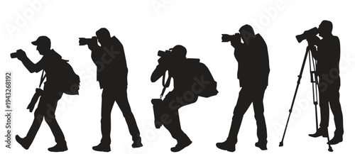 Silhouettes of photographers capturing moments with cameras, showing active pursuit of photography