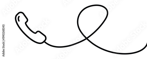 Single line drawing of a telephone handset with a long curly cord