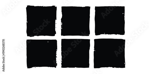 Six black squares with rough textured edges on white background vector art