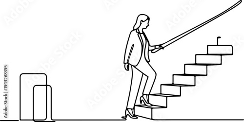 Business Professional Climbing Stairs with Railing for Support and Guidance Concept
