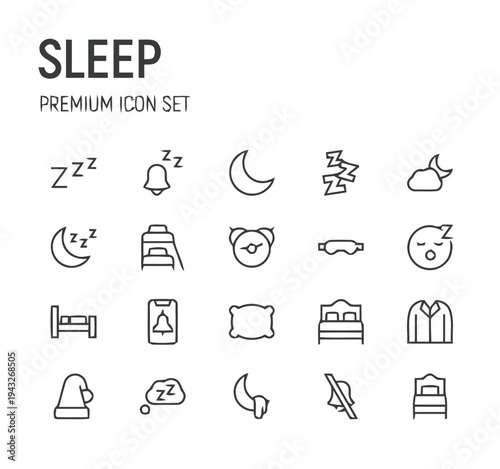 Sleep premium icon set representing rest and nighttime activities for relaxation concepts