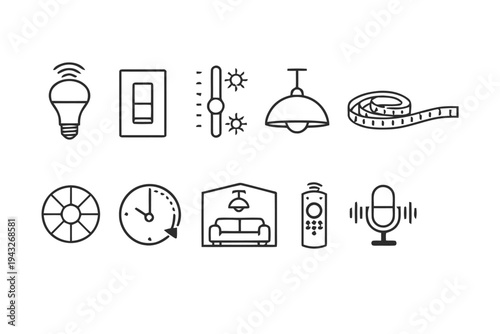 Smart home technology icons for lighting control security and automation