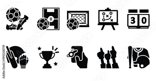 Soccer sports icons set for game analysis and performance tracking