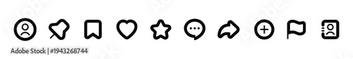 Social media icons for engagement actions like share save favorite and profile