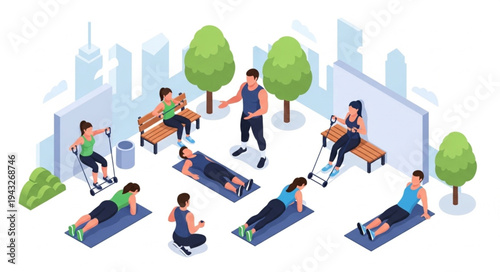 People Exercising Outdoors in Park.