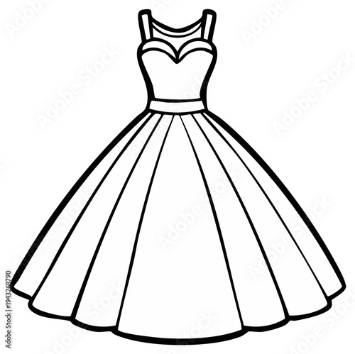Elegant outline illustration of a classic formal gown.