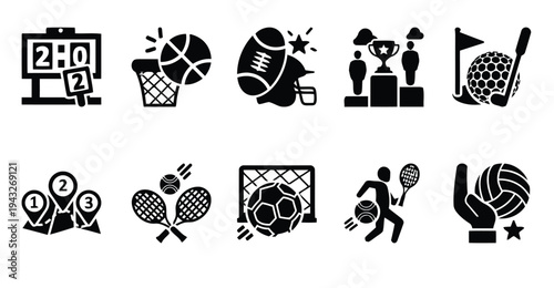 Sports icons set for different games and championship symbols