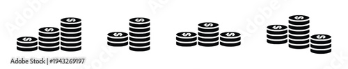 Stack of coins icons money finance growing or decreasing