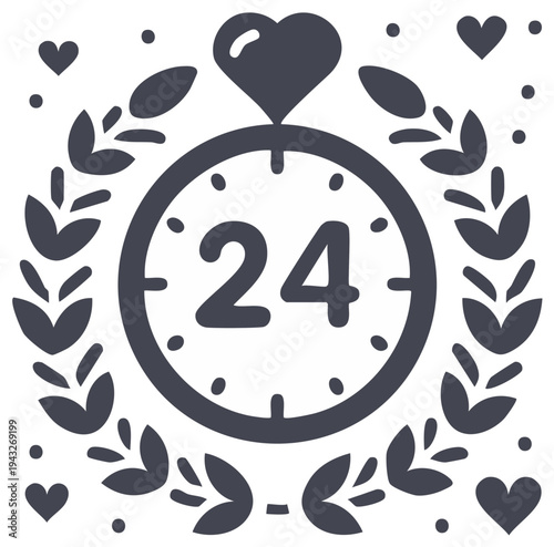 Heart Clock Twenty Four Hours Laurel Wreath Emblem