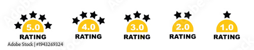 Star rating icons from five to one with numerical values