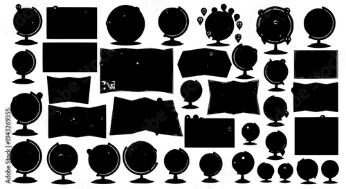 Globes icon set with black silhouettes and various shapes sizes featuring silhouette, icons, vector with illustrations