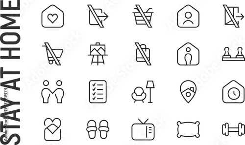 Stay at home icons set for quarantine and social distancing measures