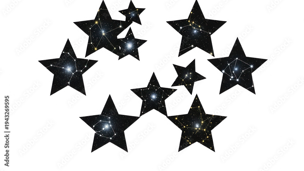 Fototapeta premium The stars shine brightly in a clear transparent background with a group of stars.