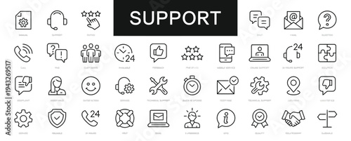 Support icons set for customer service, help desk, and communication channels