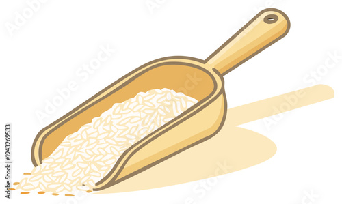 Scoop of Rice Illustration Wooden Spoonful of Grain Carbohydrate Nutrition
