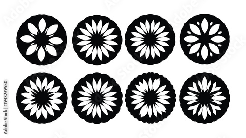 Floral Pattern: A collection of eight meticulously crafted floral designs arranged in a grid, each radiating its unique artistic character