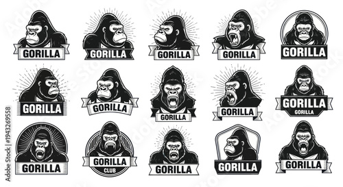 Gorilla Head Logos Collection, Vintage Style Illustrations