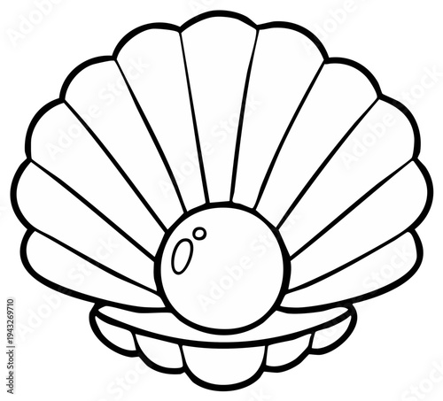 Simple Outline Drawing of a Seashell with a Pearl