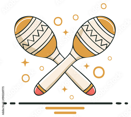 Crossed Cartoon Maracas with Stars and Ornaments for Party Design