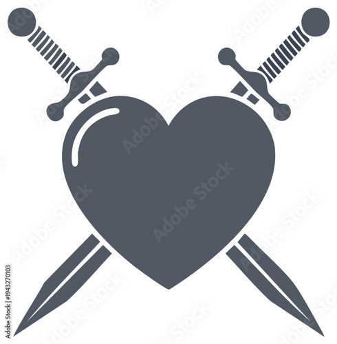 Vector graphic of a heart pierced by two crossed swords representing love loss and emotional pain