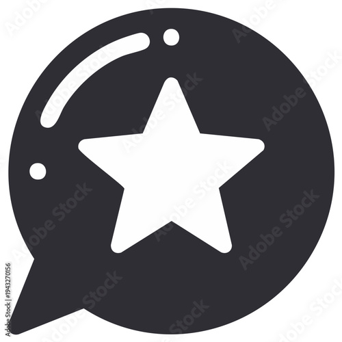 Bold graphic icon of a dark gray chat bubble containing a white star symbol