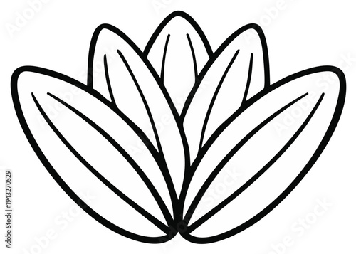 Outline of a stylized lotus flower with delicate petals.