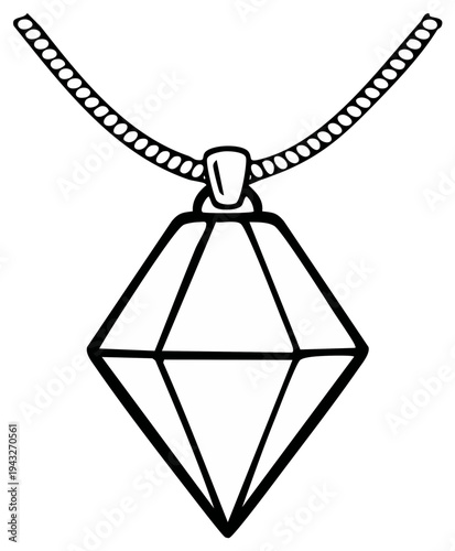 Elegant faceted gemstone pendant necklace outlined in black ink on a white background