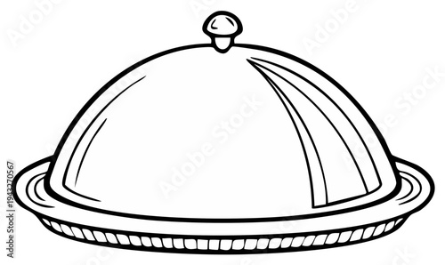 Classic Food Serving Cloche Dish with Handle on Tray Outline Illustration