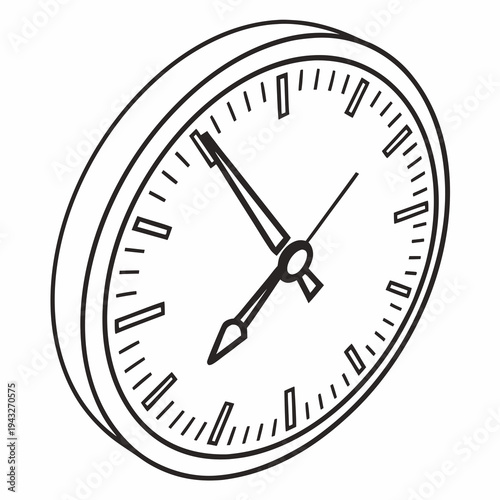 Photos Perspective wall clock line art illustration showing seven o'clock position perf