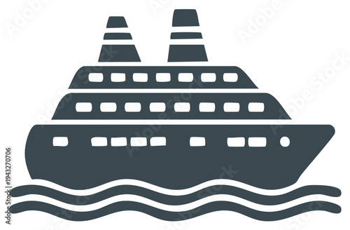 Large Cruise Ship Sailing on Waves Simple Vector Graphic Icon