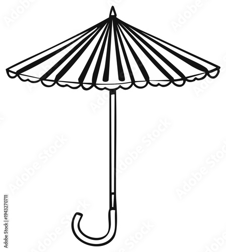 Stripped umbrella parasol vector graphics illustration in black and white doodle style