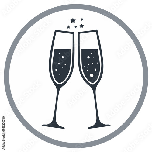 Cheers icon with two sparkling champagne glasses toasting, representing celebration and joy.