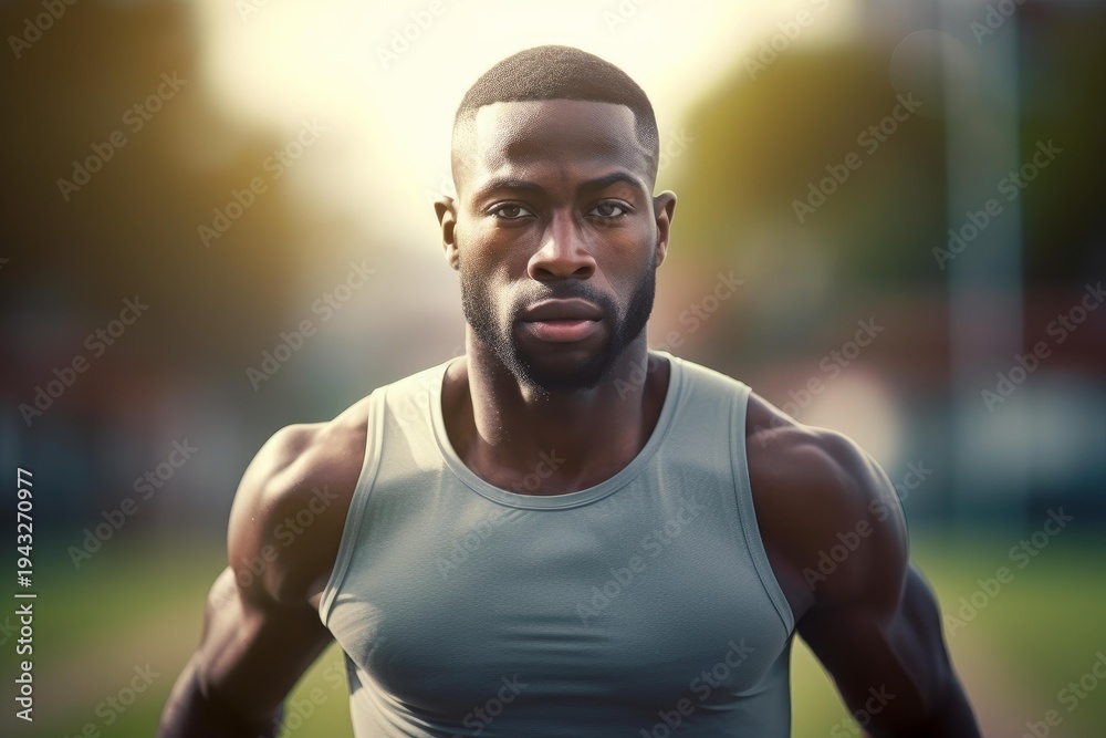 Fototapeta premium Muscular man with a focused expression engaging in outdoor sports activity