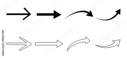 Collection of various black and white arrow icons pointing right and left on white background