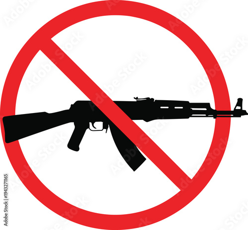 Assault Rifle Prohibition Silhouette Illustration Vector Featuring Gun Ban Symbol, Safety Icon, and Marketplace Success for Creative Projects