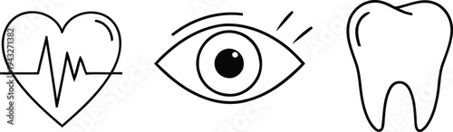Medical symbols heart rate eye and tooth illustrations