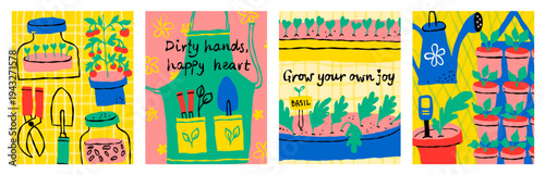 Eco Gardening Greeting Cards Collection With Positive Quotes And Organic Plant Seedlings