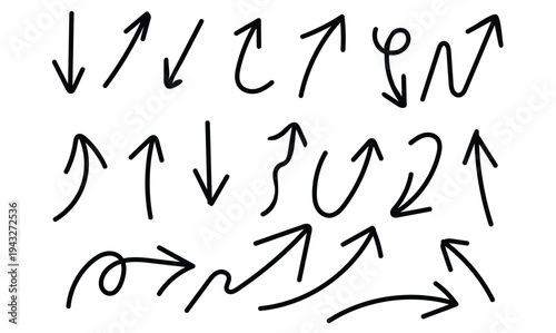 Hand drawn arrows pointing up and down and left and right on white background