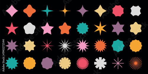 Colorful geometric starburst shapes element set vector