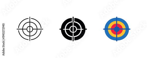 Set of target icons showing different styles from outline to colorful, representing focus and accuracy