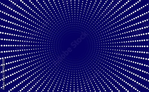 Radial Halftone Dot Pattern on Deep Blue Background With Retro Abstract Vortex Effect