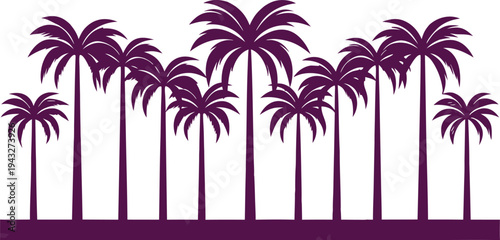 Purple palm tree silhouettes on white background