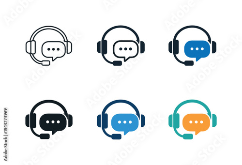 Client assistance symbol illustrating a headset and message icon arranged together to represent responsive customer care, shown