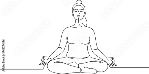 Person meditating in lotus pose, mindfulness practice, yoga relaxation, inner peace, calm lifestyle, wellness illustration