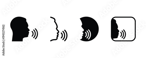 Talking head icons and speech bubble symbols